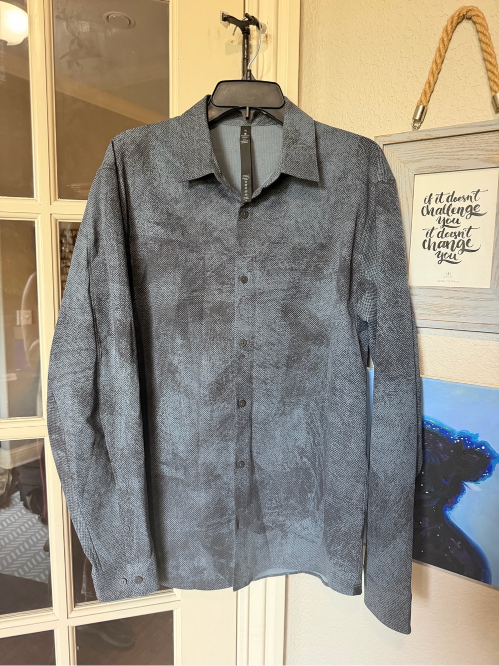 Men's XL Button-Up Dress Shirt in Textured Slate Gray